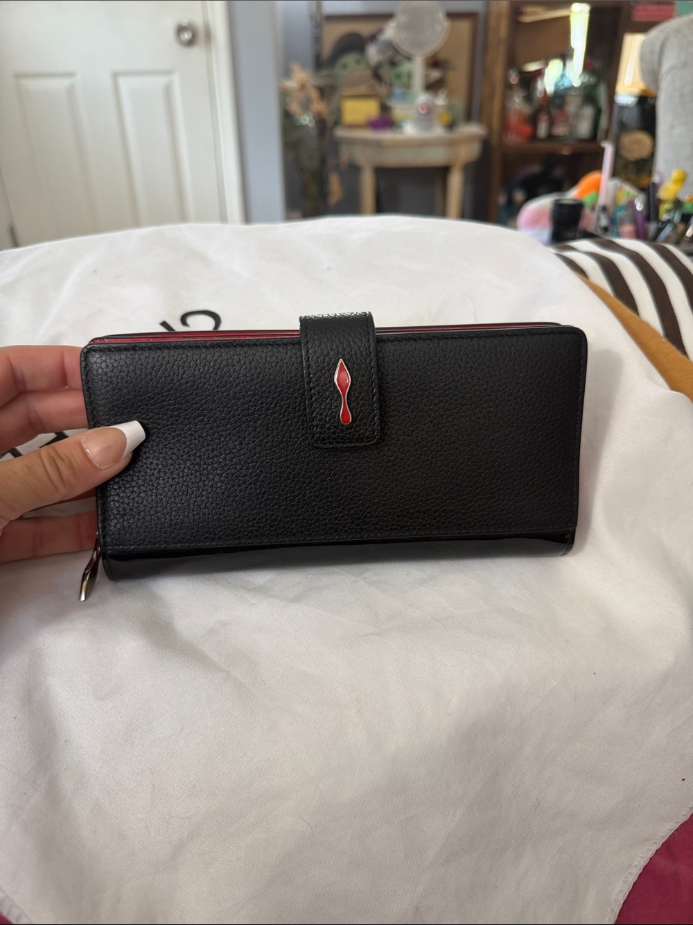Christian Louboutin Black Leather Long Wallet with Red Accent LIKE NEW FLAWLESS